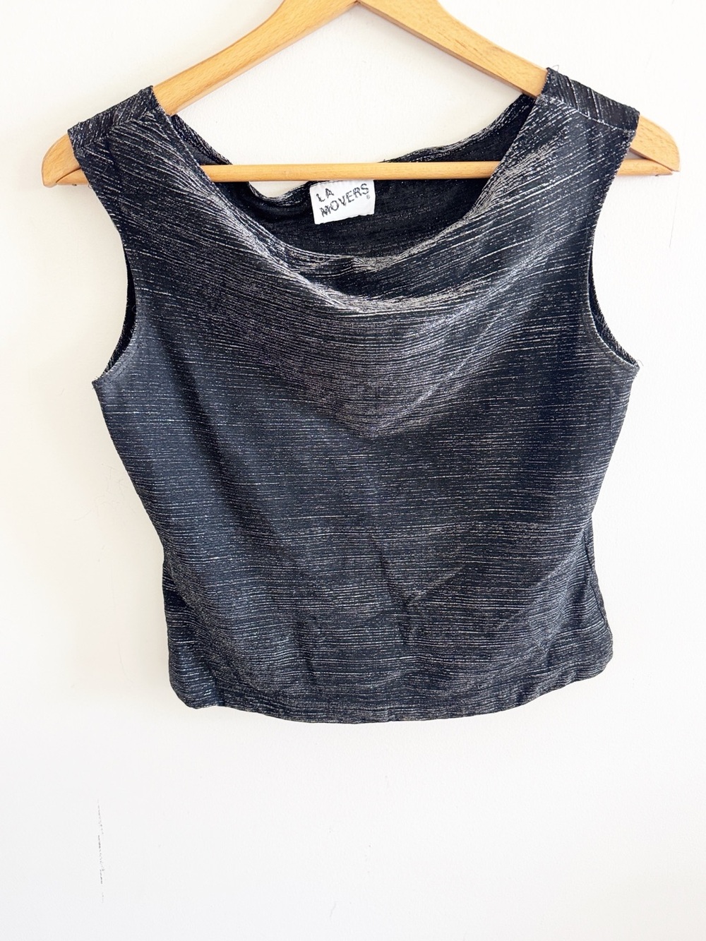 Vintage 90s whimsigoth black and silver metallic sleeveless top size L